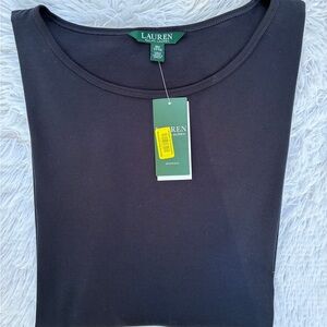 NWT Ralph Lauren SZ 3X Navy Blue Long-Sleeve Crewneck Top Blouse